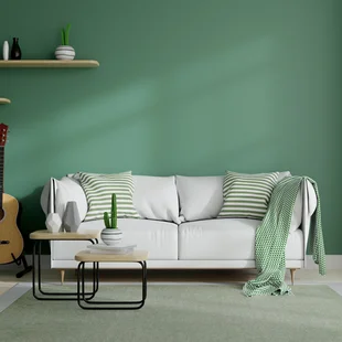 Wohnzimmer - Schlichtes Wohnzimmer mit Raufaser in grün tapeziert.